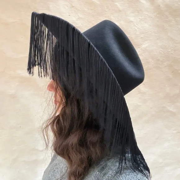 Wide Brim Customized Fun Fringe Snake Wool Stetson Hat size 7 1/4 - Picture 8 of 11